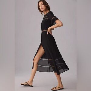 NWT- Reformation Woodson Dress size 4 Black Midi fitted Dress with Lace Details